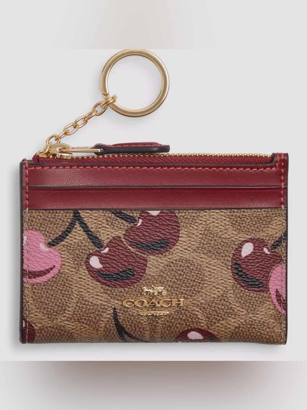 NWT Coach Mini Skinny Id Case In Signature Canvas With Cherry Print